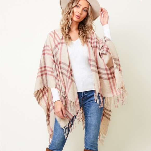 Accessories - Plaid shawl wrap with fringe
